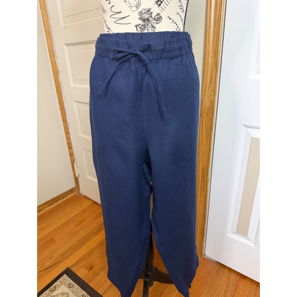 Charter Club Luxury XL Navy Blue 100% Linen Drawstring Cropped Pants Staple Dark